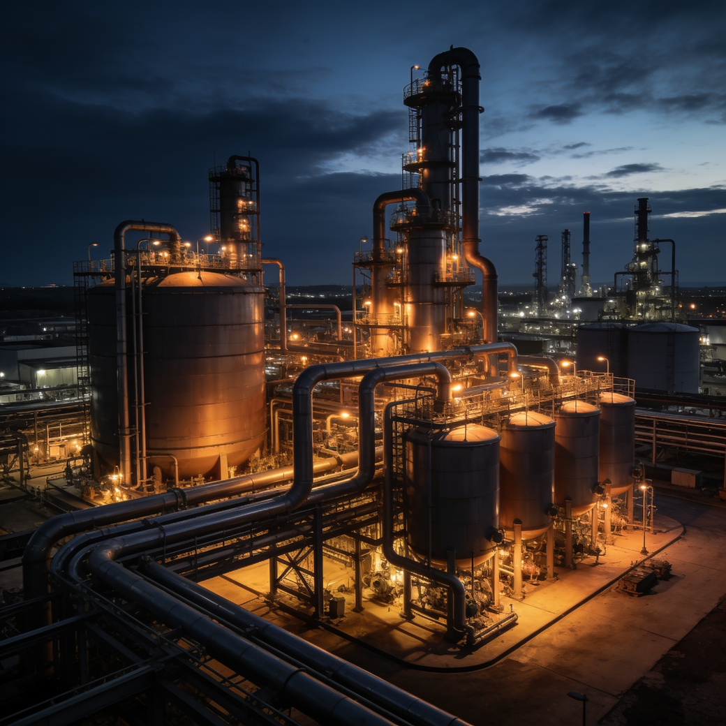 KemBridge chemical plant at dusk